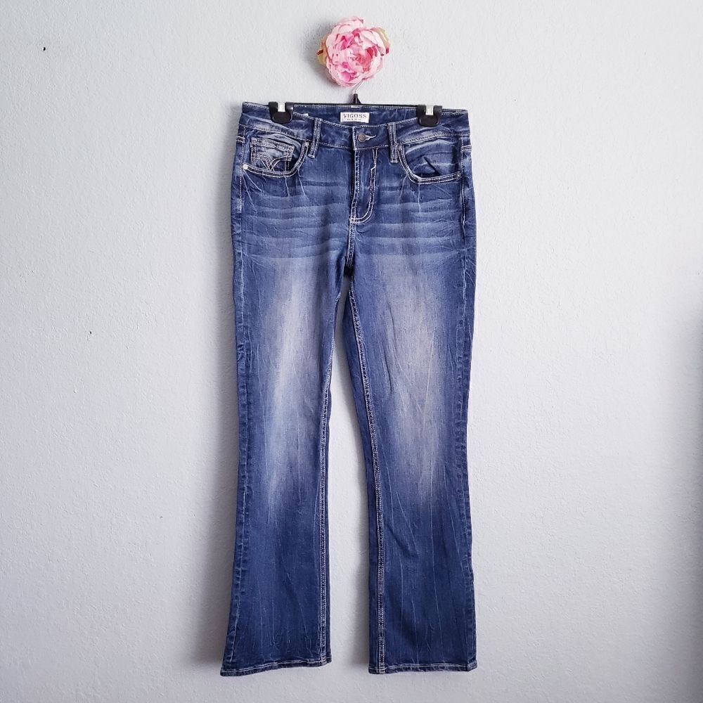 Vigoss Aged Dark Wash Slim Boot Jeans